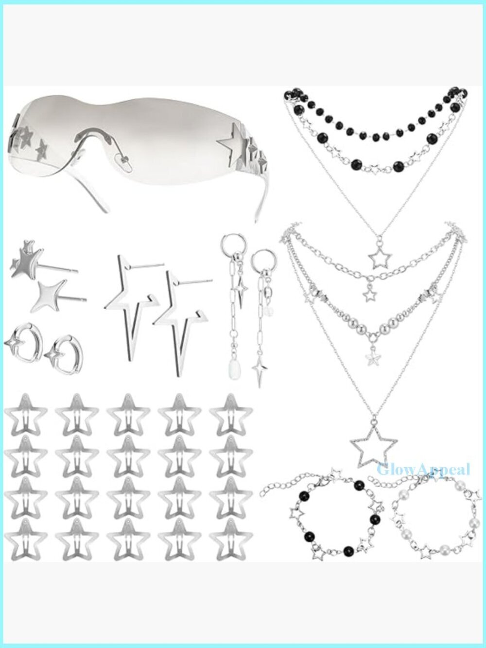 37 Piece Y2K Star Jewelry Set with Sunglasses and Hair Clips